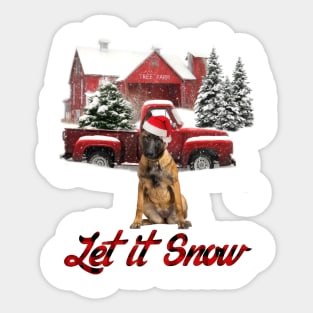 Malinois Let It Snow Tree Farm Red Truck Christmas Sticker